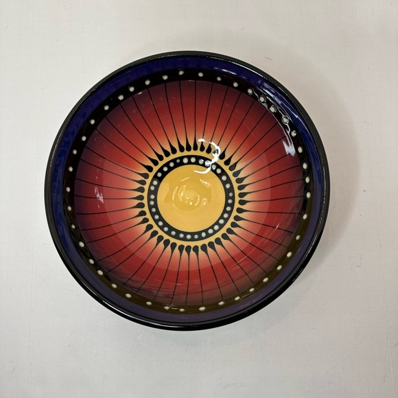 Signed Roger Allen Art Pottery Stripe Ware Colorful 8 inch Bowl - Picture 2 of 6